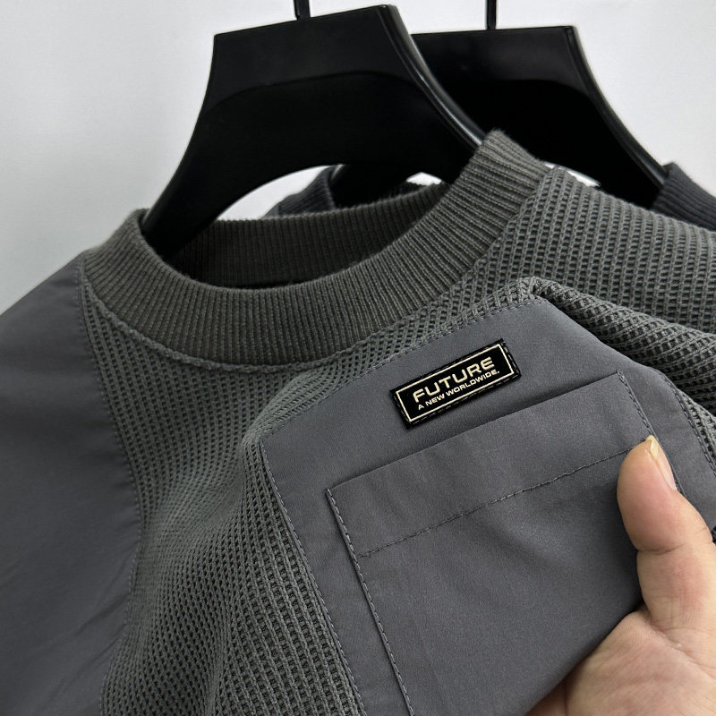 潮牌复古拼接卫衣男秋冬季2023新款t恤男长袖圆领加厚打底上衣服,男装,卫衣,淘宝优惠券,粉丝福利购,淘宝优惠卷