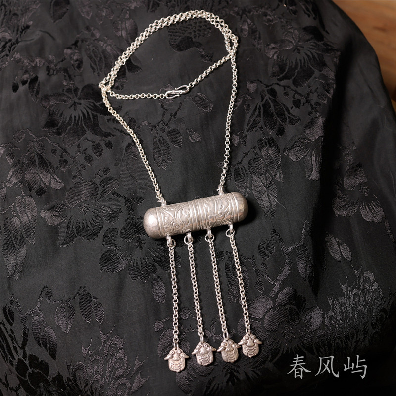 民族风手工苗银仿古做旧仿老花针筒毛衣链旗袍棉麻百搭配饰品