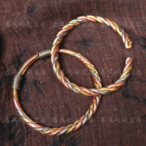 民族风手工扭丝三色铜丝麻花手镯