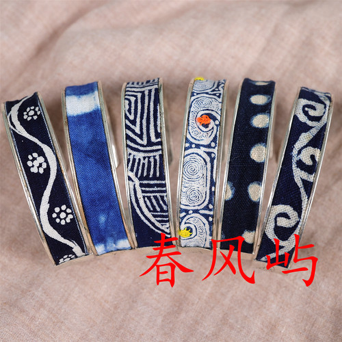 贵州民族风苗银蓝染蜡染扎染手镯