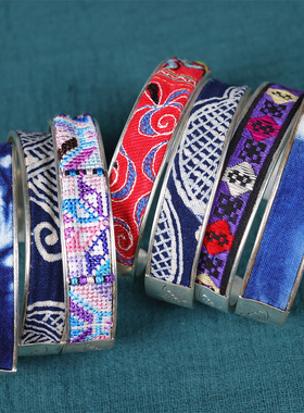 贵州民族风刺绣老绣开口细手镯女