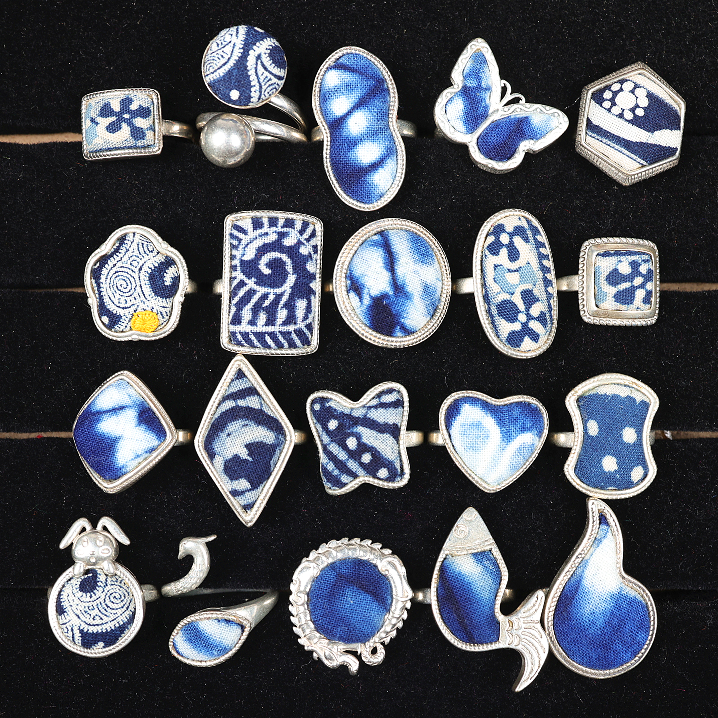 春风屿民族风苗银蓝染蜡染戒指时尚百搭植物蓝色系手工指环饰品27