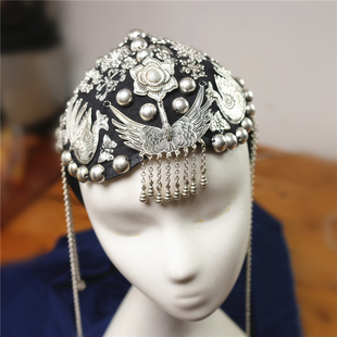 杨丽萍孔雀款帽子民族风手缝仿老银个性发箍头饰时尚百搭休闲帽女