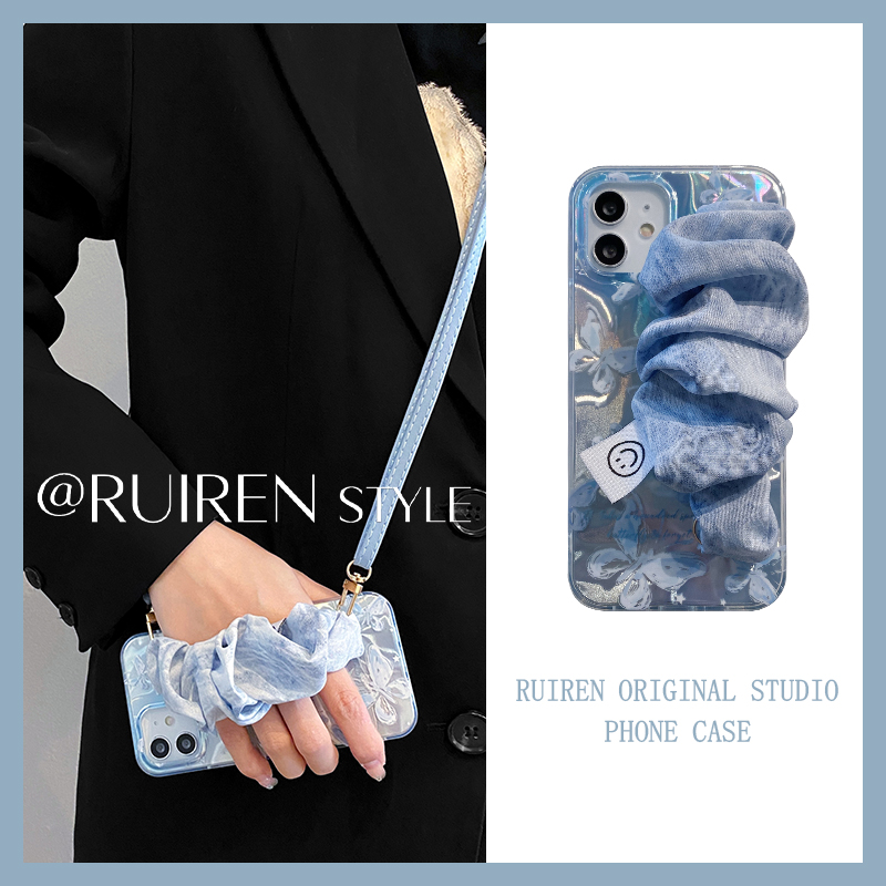 蓝色蝴蝶丝巾腕带适用华为nova14/nova12/nova13/11se手机壳nove8se绸缎nova10z女hi nova9高级感nova7小众