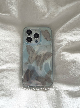 高级感水蓝色黑灰蝴蝶羽纱 IMD适用oppo Find x8S手机壳find x7/x5/x3个性抽象findx6pro/K12 plus新款保护壳