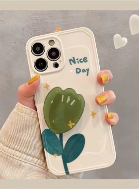 ins风绿色花朵带支架适用oppo reno12/11pro/10/9/8/7手机壳r17女reno5/3小众r11全包9pro+防摔ace2个性4se