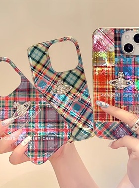 撞色格纹西太后适用三星S25至尊/s24+/s23/s22/s20/s21手机壳note20/s10锡纸a52女新款高级感A54/a53保护壳