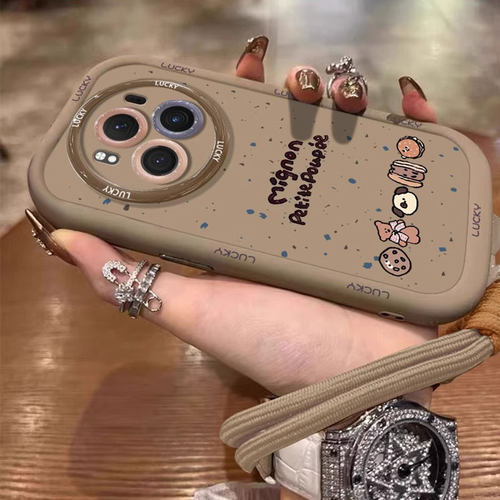泼墨曲奇小熊带腕带适用荣耀400pro泡芙300Ultra全包手机壳POWER情侣新款GT荣耀x70i防摔x60女Magic7/6保护壳