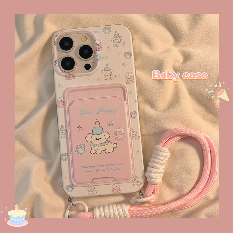 可爱粉色小狗腕带卡包适用oppo A5/oppo a3透明手机壳A2/a2x可爱a97创意A2m防摔a96/A92s个性A79小众a78/a58x