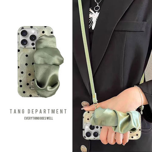 清新绿色波点腕带适用小米17/15Ultra/14pro手机壳civi4/3/2新款13pro防摔12pro羽纱小米12/11女高级感保护壳