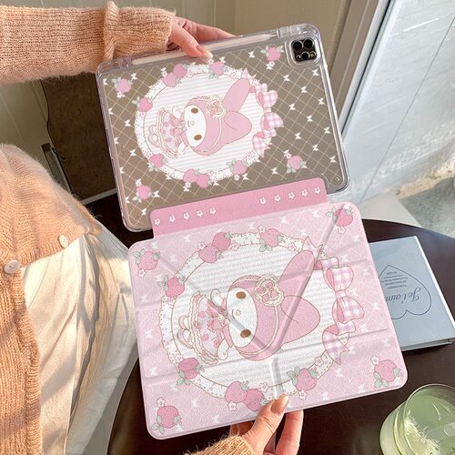 草莓美乐蒂Y+3折适用于苹果iPad保护套防弯10代11代A16/air8/7平板保护壳带笔槽Pro M5 M4新款防摔女mini7
