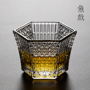 功夫茶杯品茗杯威士忌清酒杯个人单杯主人杯 津轻六角水晶玻璃日式