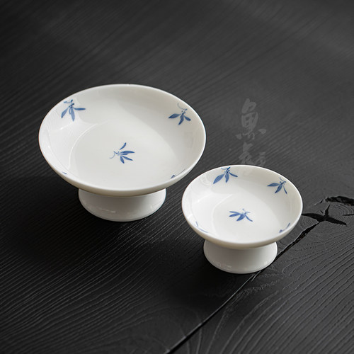 鱼戏纯手绘蝴蝶兰花茶点盘