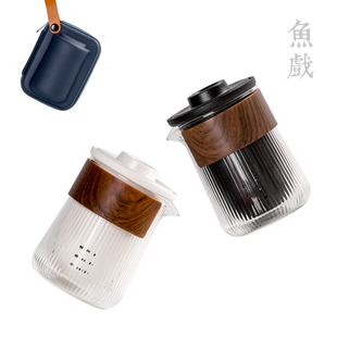 旅行功夫茶具套装 现代简约玻璃快客杯小套创意一壶三杯户外便携式
