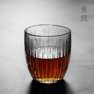 办公室喝茶杯牛奶杯酒杯 鱼戏耐热玻璃水杯创意家用泡茶花茶杯日式