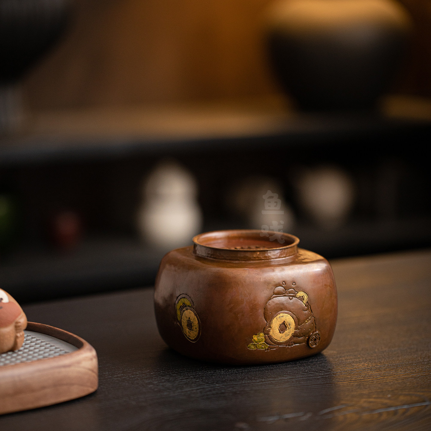 鱼戏纯紫铜建水鎏金铜钱金蟾招财轻奢茶废水盂茶渣缸渣桶茶洗水洗,餐饮具,茶台废水/渣桶,淘宝优惠券,粉丝福利购,淘宝优惠卷