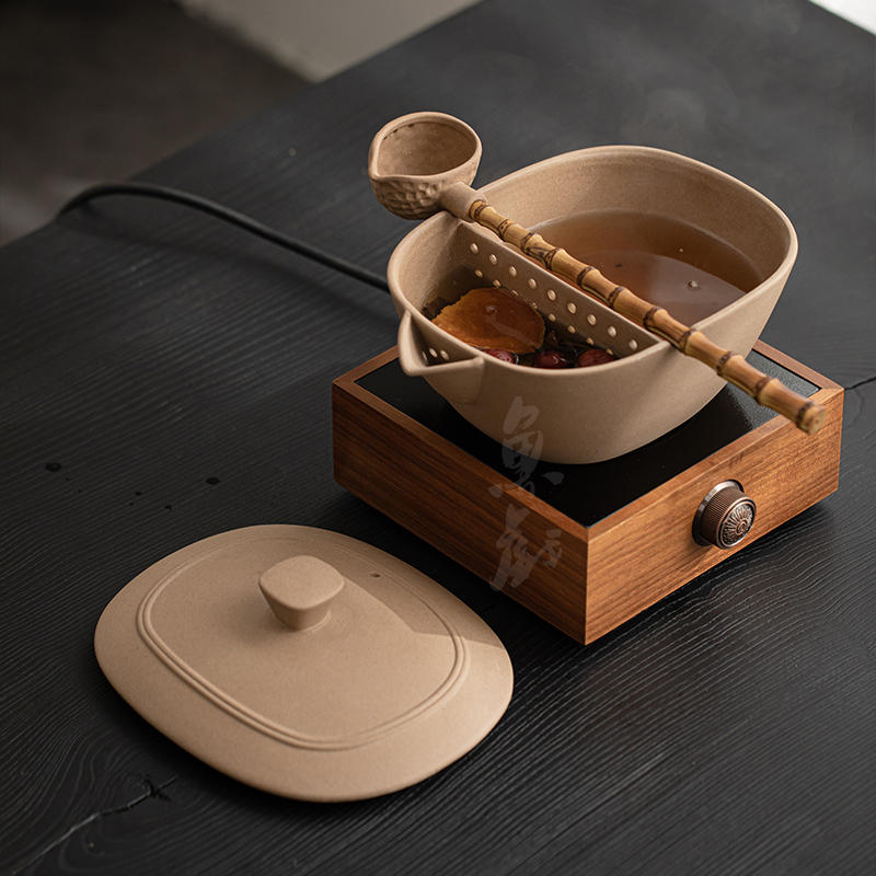 鱼戏古法老岩泥煮茶碗