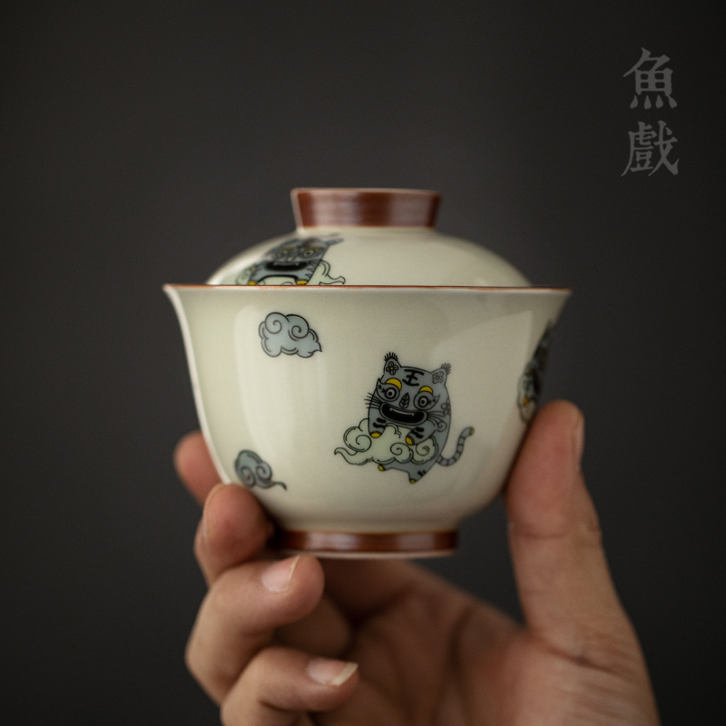 手工陶瓷盖碗创意老虎泡茶杯家用单个复古防烫手抓壶日式功夫茶具