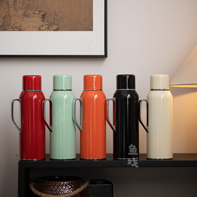 鱼戏316不锈钢热水壶焖茶壶保温壶家用车载机械温显暖茶壶传家壶