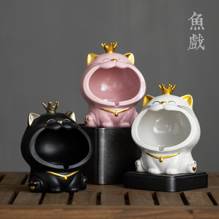 饰摆件 清仓 创意个性 卡通猫陶瓷烟灰缸家用客厅烟缸节庆礼品装