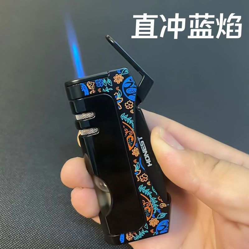 百诚屠龙1号创意充气直冲打火机可视透明气仓防风火焰雪茄工具