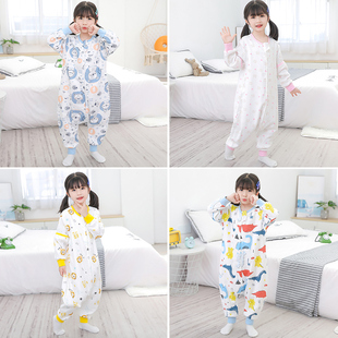 可拆袖 宝宝睡袋夏季 通用春秋款 婴o儿纱布纯棉儿童四季 防踢被 薄款