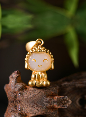 儒匪窝925银鎏金镶嵌超萌吊坠