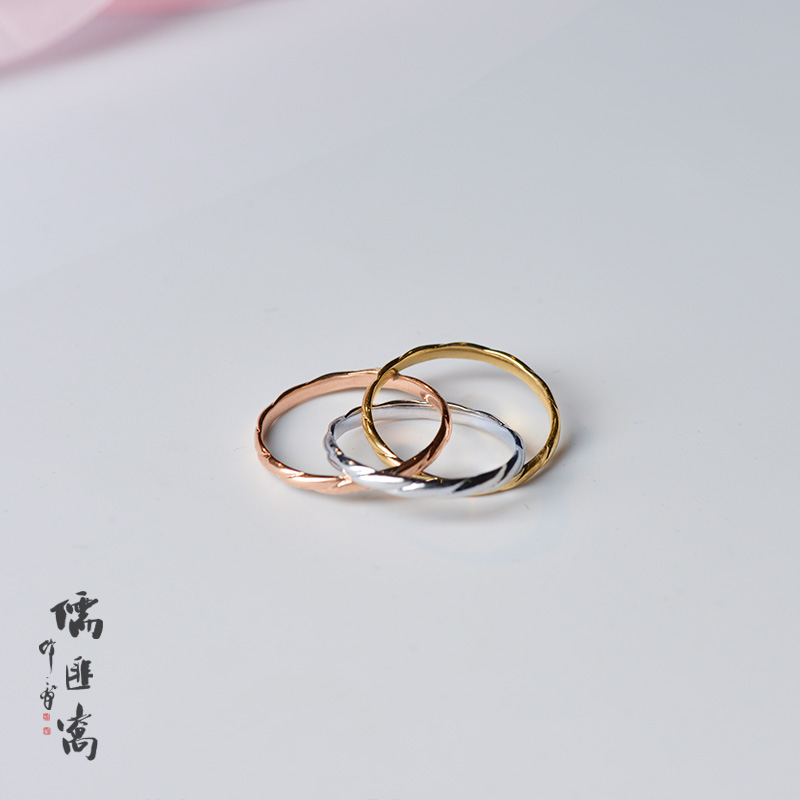 儒匪窝 18k金三环戒指女三色设计款时尚戒指K金套戒