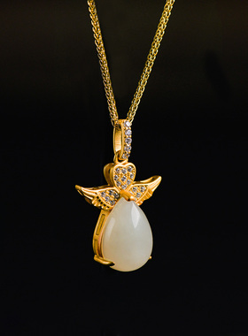 镶嵌守护天使翅膀十字链送礼吊坠