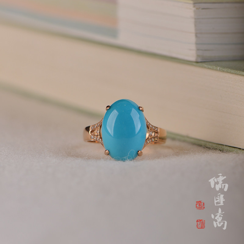 儒匪窝   美国睡美人宝石级蓝松镶钻 18K 金戒指  （4）