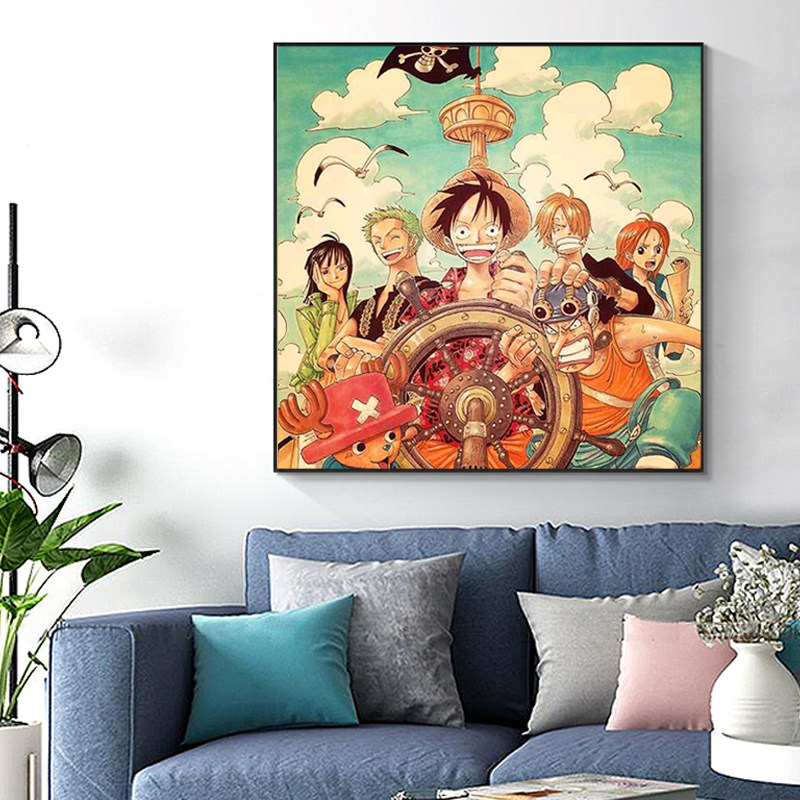 海贼王十字绣路飞帽子团索隆卡通照片钻石画 客厅挂画航海王定制
