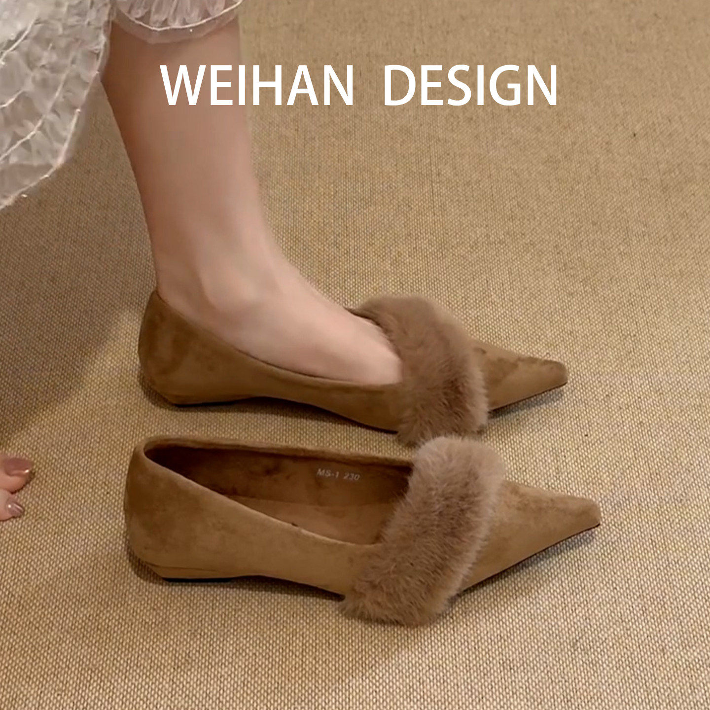 羊皮版！绒面尖头毛毛边平底单鞋女外穿韩版加绒一脚蹬玛丽珍女鞋,女鞋,浅口单鞋,淘宝优惠券,粉丝福利购,淘宝优惠卷
