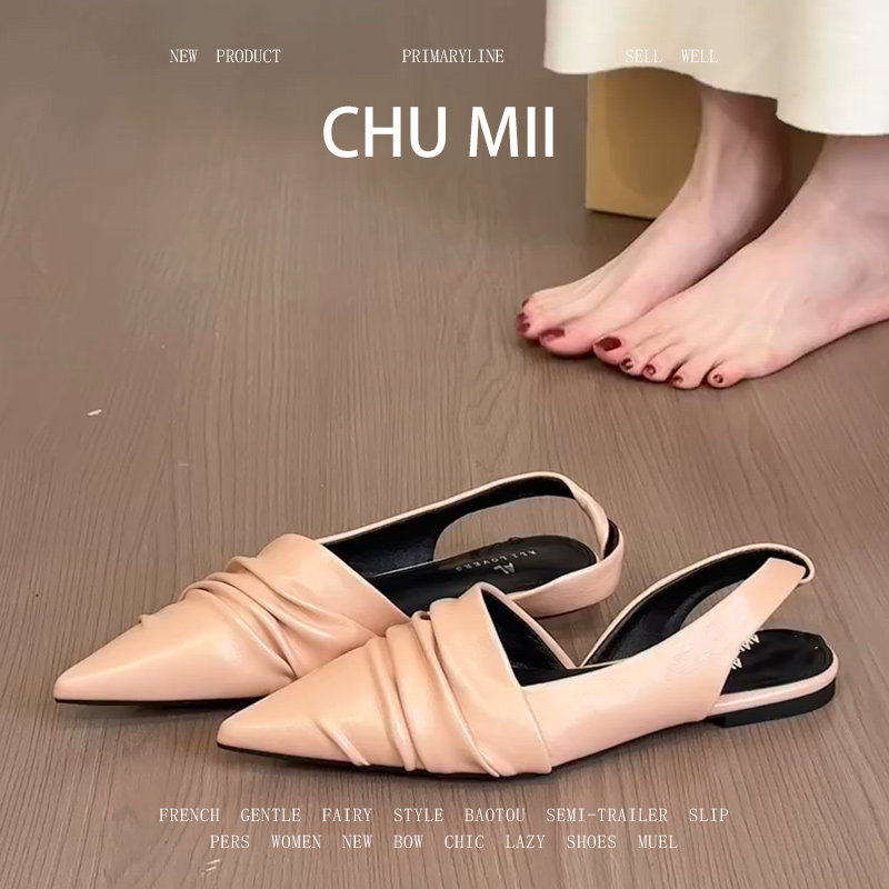 羊皮版~法式褶皱包头玛丽珍鞋女配裙子真皮尖头凉鞋小众平底单鞋,女鞋,浅口单鞋,淘宝优惠券,粉丝福利购,淘宝优惠卷