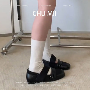 羊皮版~复古运动风方头单鞋女内增高浅口芭蕾舞鞋休闲魔术贴瓢鞋