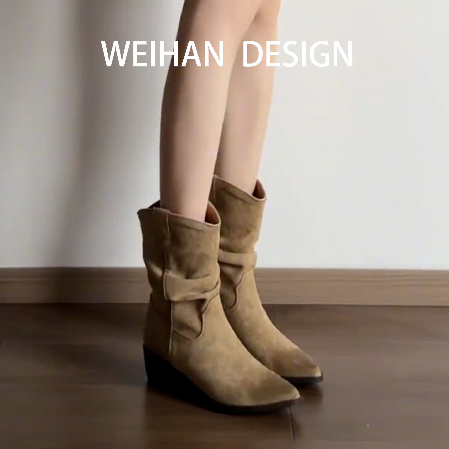 羊皮版~美拉德绒面短靴女复古粗跟骑士靴套筒真皮尖头西部牛仔靴,女鞋,马丁靴,淘宝优惠券,粉丝福利购,淘宝优惠卷