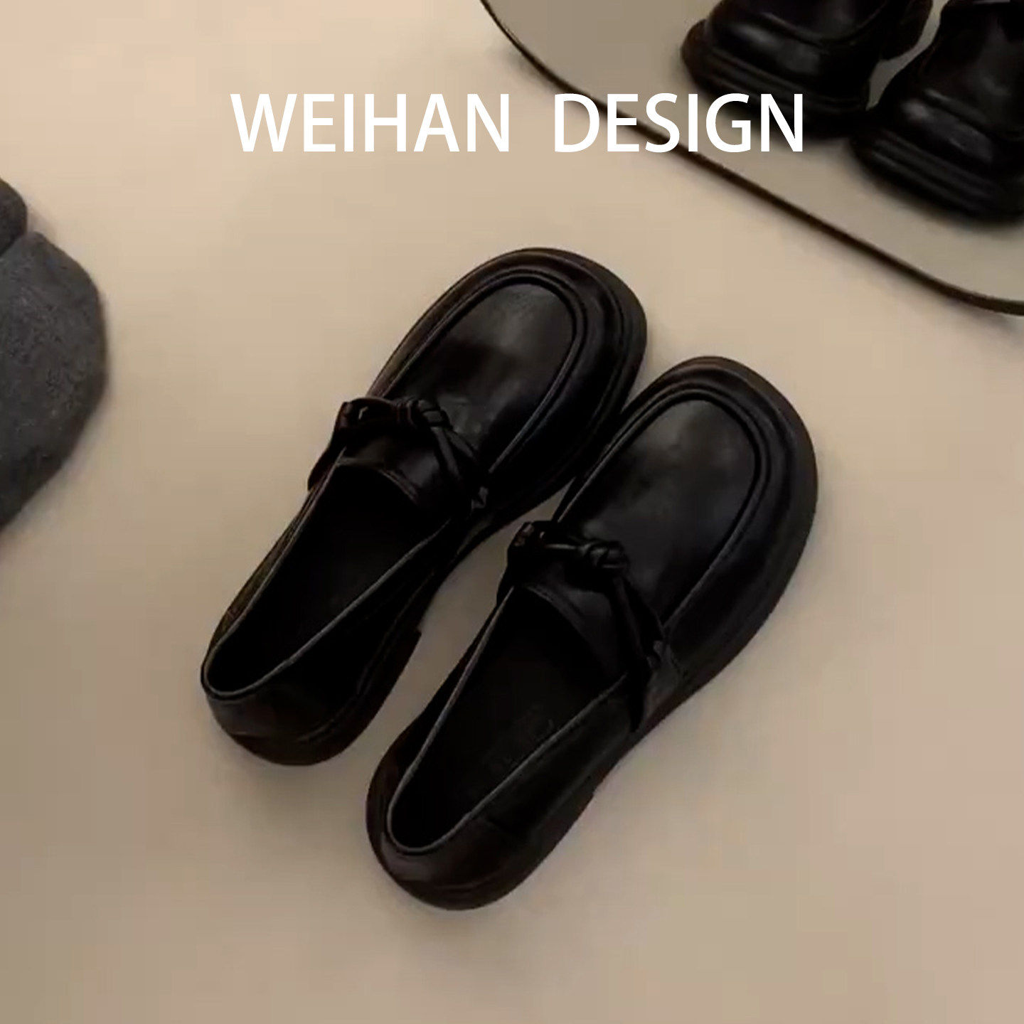 羊皮版！韩版复古时尚厚底小皮鞋外穿学院风一脚蹬乐福鞋黑色单鞋,女鞋,深口单鞋,淘宝优惠券,粉丝福利购,淘宝优惠卷