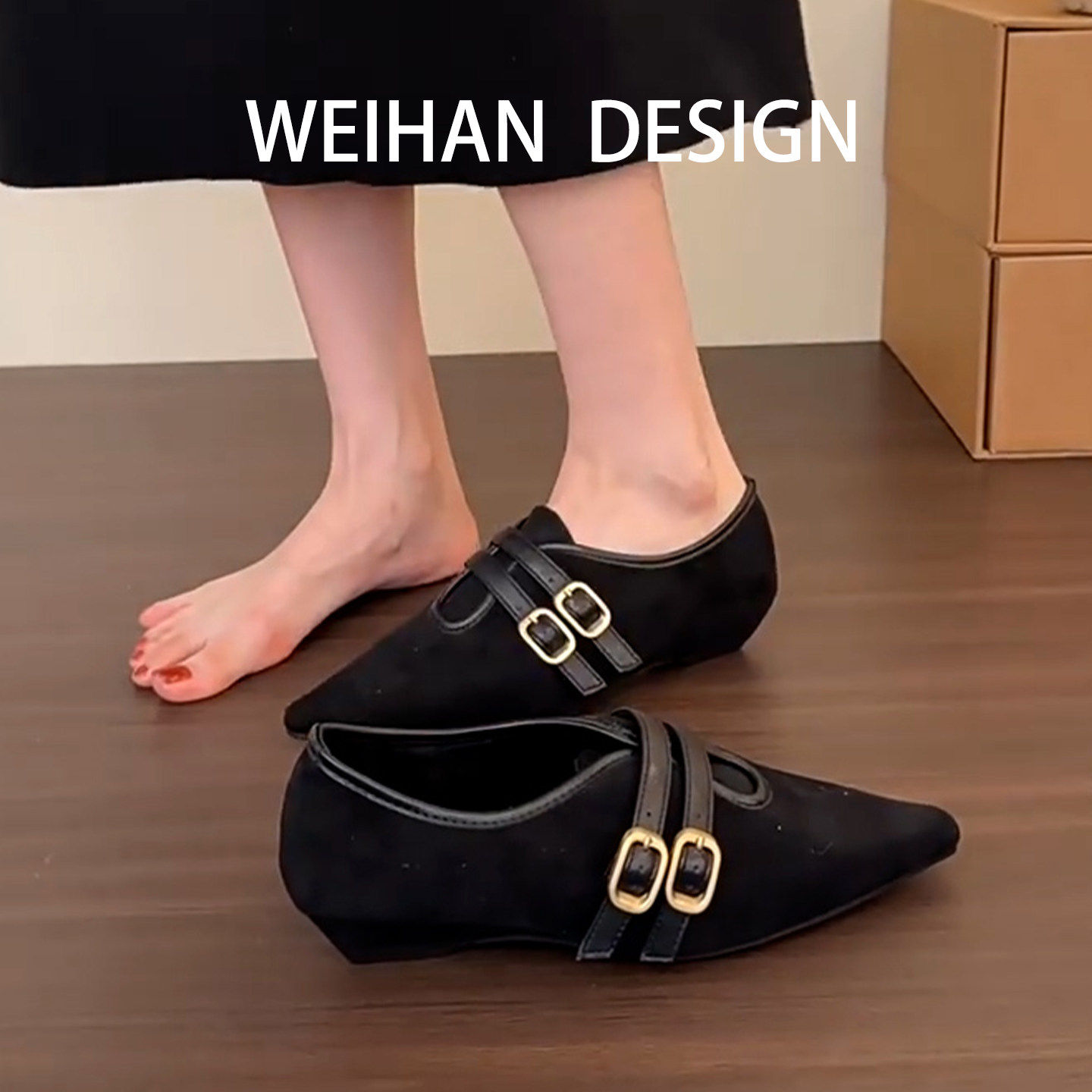 羊皮版！黑色坡跟尖头加绒单鞋女皮带扣保暖玛丽珍鞋晚晚风通勤鞋,女鞋,深口单鞋,淘宝优惠券,粉丝福利购,淘宝优惠卷