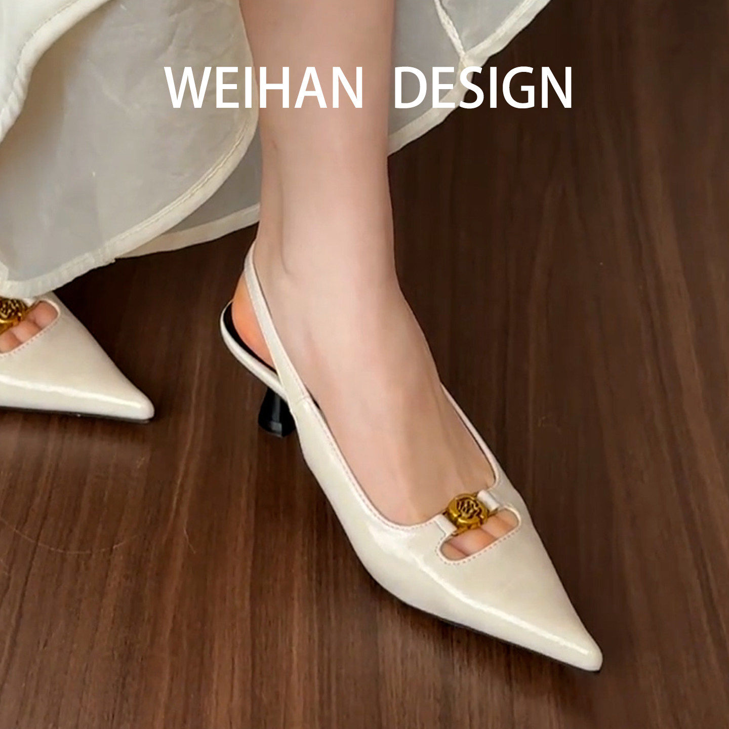 羊皮版！中空金属玫瑰花细跟凉鞋女春夏新款配裙子高跟鞋尖头包鞋