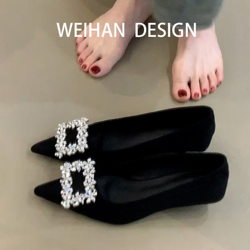 羊皮版！水钻尖头浅口细跟单鞋女黑色气质显瘦高跟鞋配裙子工作鞋,女鞋,浅口单鞋,淘宝优惠券,粉丝福利购,淘宝优惠卷
