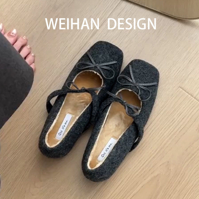 羊皮版！方头内增高加绒玛丽珍鞋女外穿毛呢鞋仙女风蝴蝶结棉单鞋,女鞋,浅口单鞋,淘宝优惠券,粉丝福利购,淘宝优惠卷