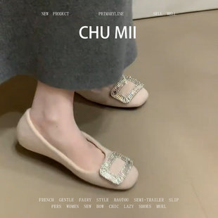 羊皮版~甜美风毛呢水钻单鞋女内增高配裙子玛丽珍鞋百搭通勤瓢鞋