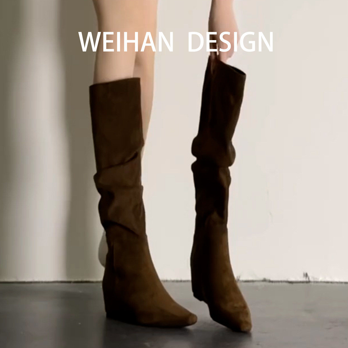 羊皮版！内增高褶皱堆堆靴长靴女靴子棕色美拉德长筒骑士靴长筒靴,女鞋,骑士靴,淘宝优惠券,粉丝福利购,淘宝优惠卷