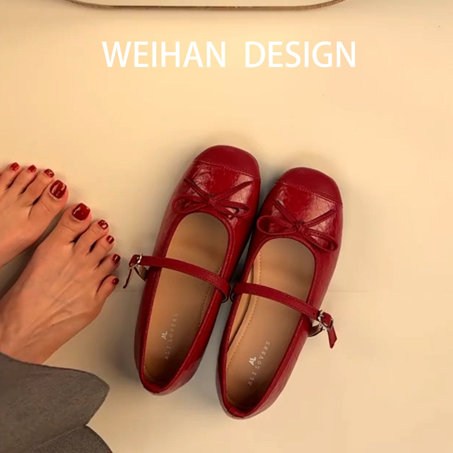 羊皮版！红色法式方头玛丽珍鞋女春季款一字扣蝴蝶结平底百搭单鞋,女鞋,浅口单鞋,淘宝优惠券,粉丝福利购,淘宝优惠卷