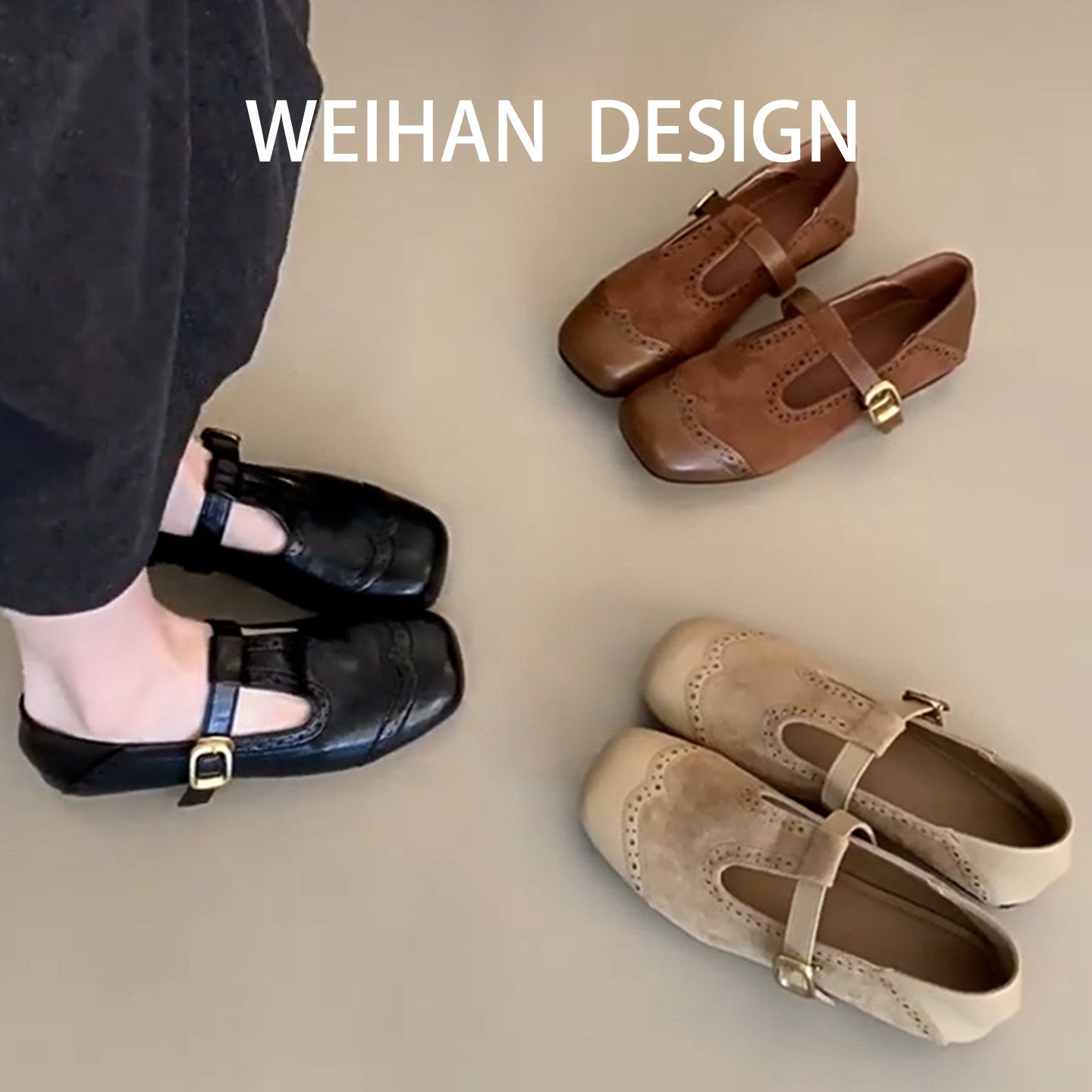 羊皮版！复古休闲方头平底单鞋女T字扣韩式配裙通勤玛丽珍豆豆鞋,女鞋,浅口单鞋,淘宝优惠券,粉丝福利购,淘宝优惠卷