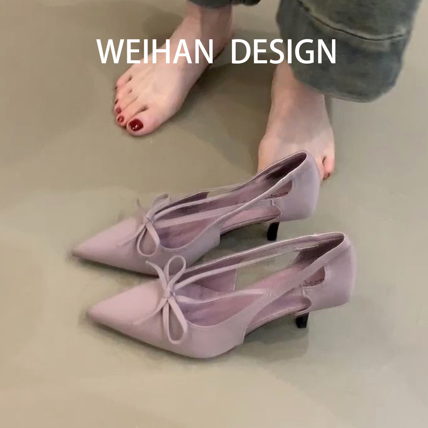 羊皮版~尖头名媛风高跟鞋女镂空蝴蝶结单鞋气质设计感通勤工作鞋,女鞋,浅口单鞋,淘宝优惠券,粉丝福利购,淘宝优惠卷