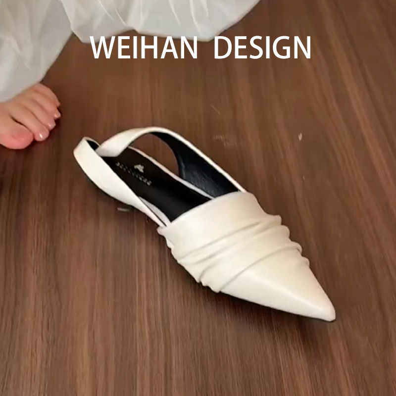 羊皮版！尖头褶皱包头凉鞋女平底通勤后绊带外穿坡跟玛丽珍鞋单鞋,女鞋,浅口单鞋,淘宝优惠券,粉丝福利购,淘宝优惠卷