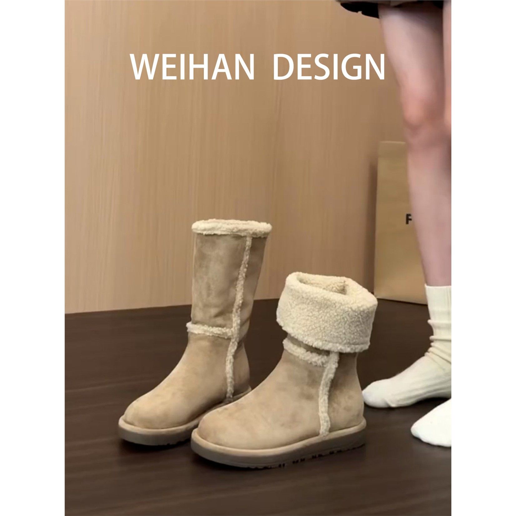 羊皮版！厚底增高中筒毛毛雪地靴女加绒加厚保暖雪地棉鞋韩版短靴,女鞋,时尚雪地靴,淘宝优惠券,粉丝福利购,淘宝优惠卷