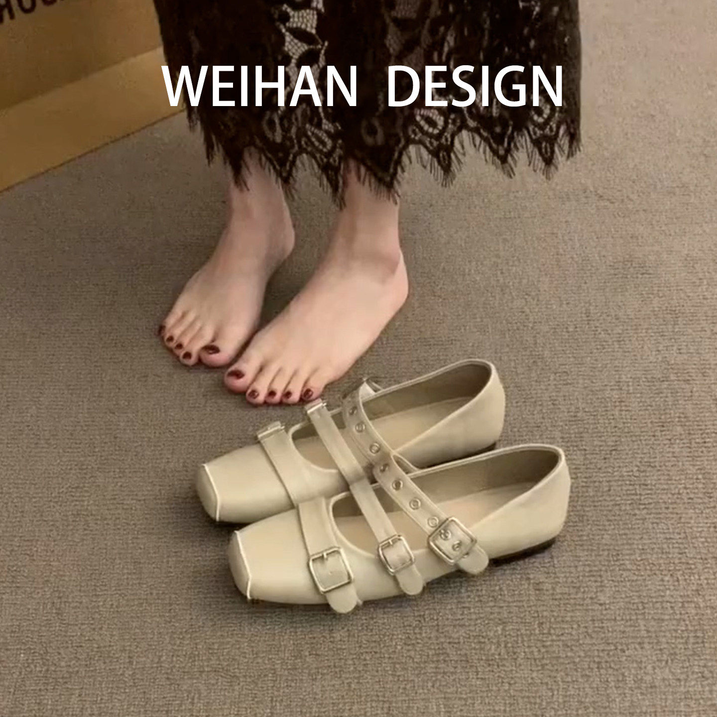 羊皮版！法式复古皮带扣玛丽珍鞋女方头平底浅口单鞋朋克风小皮鞋,女鞋,浅口单鞋,淘宝优惠券,粉丝福利购,淘宝优惠卷