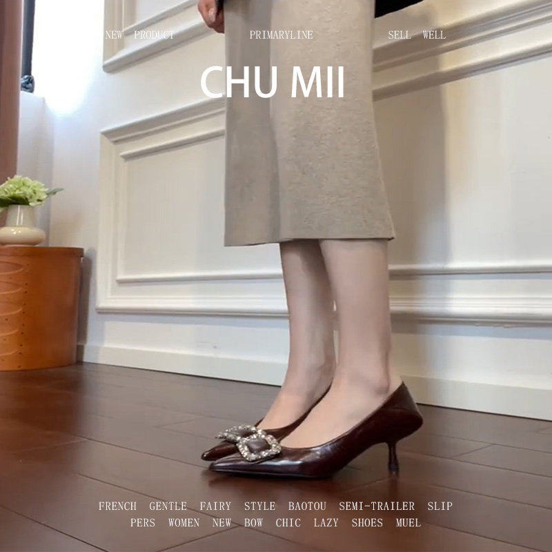 羊皮版~法式名媛风水钻单鞋女复古真皮细跟高跟鞋仙女风尖头凉鞋,女鞋,浅口单鞋,淘宝优惠券,粉丝福利购,淘宝优惠卷