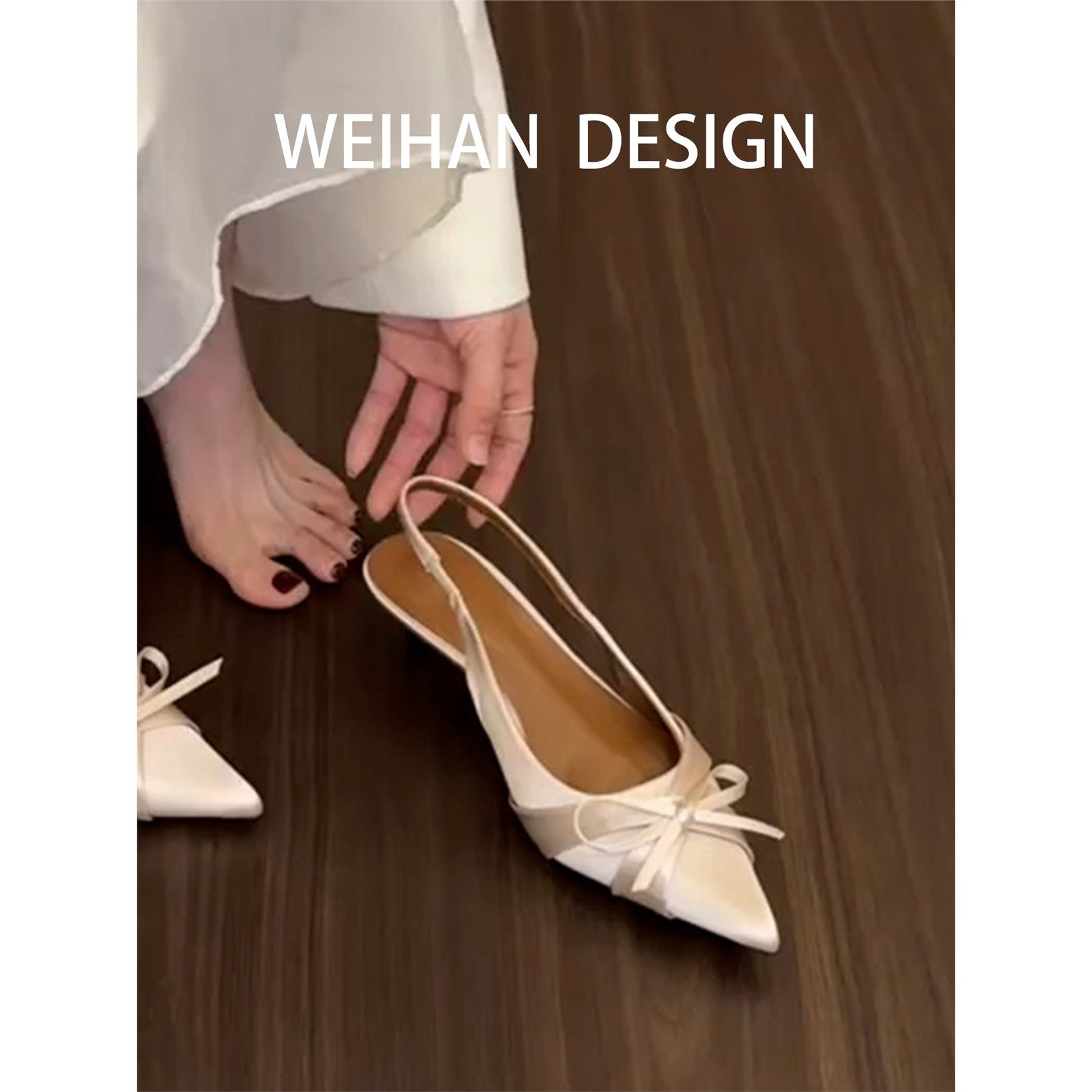 羊皮版！法式尖头蝴蝶结包头凉鞋女绸缎细跟高跟鞋仙女风名媛单鞋,女鞋,时装凉鞋,淘宝优惠券,粉丝福利购,淘宝优惠卷